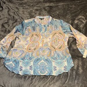 ZAC & RACHEL- NWT! Paisley V-Neck Blouse - Blue, Yellow & Orange. (XL)